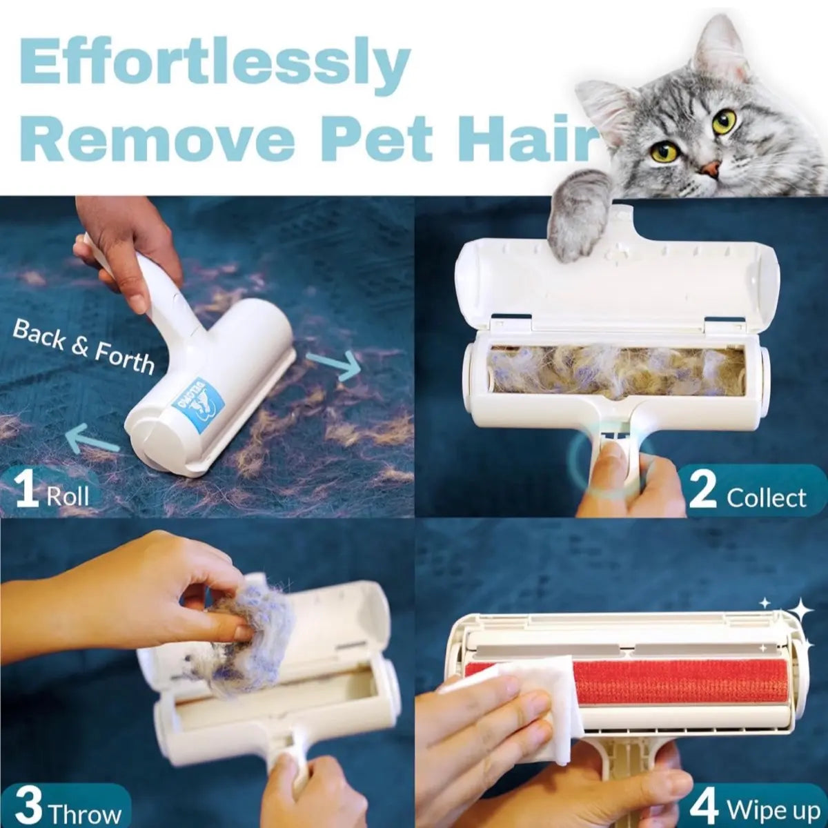 Ultimate Pet Hair Remover - Reusable Lint Roller for Cats & Dogs - Effortlessly Clean Couch, Furniture, Carpet, and Car Seats with Self-Cleaning Base