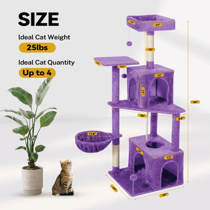 Elegant Cat Tree Tower with Green Leaves - Cozy Plush Condo & Scratching Posts - Purr-fect Indoor Furniture for Your Feline Friend