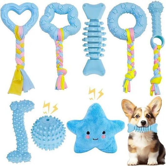 Blue Puppy Toy Set - 8/6 Pack of Durable Chew Toys for Teething Puppies, Interactive Small Dog Toys, Ideal for Christmas Gifts and Playtime Activities