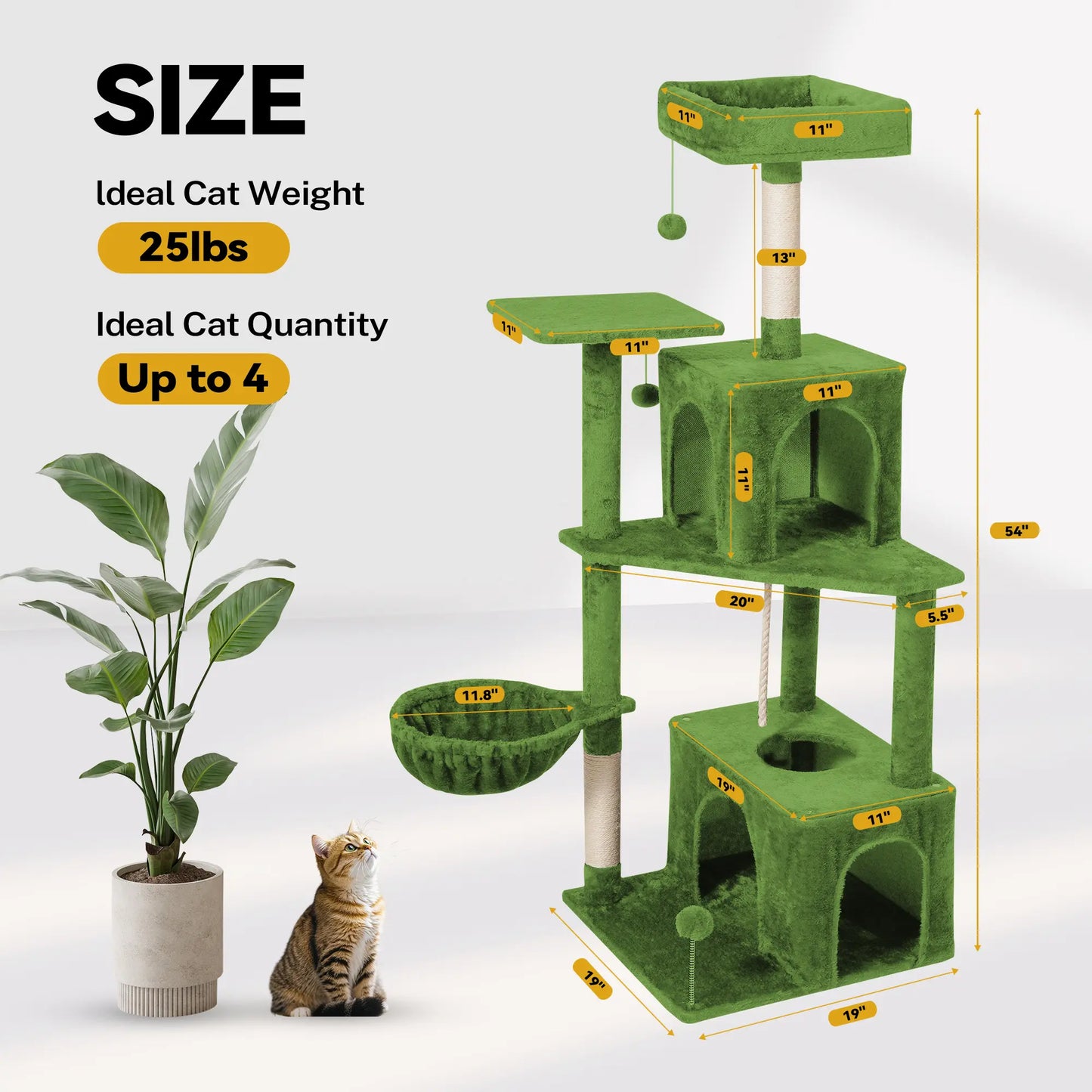 Elegant Cat Tree Tower with Green Leaves - Cozy Plush Condo & Scratching Posts - Purr-fect Indoor Furniture for Your Feline Friend