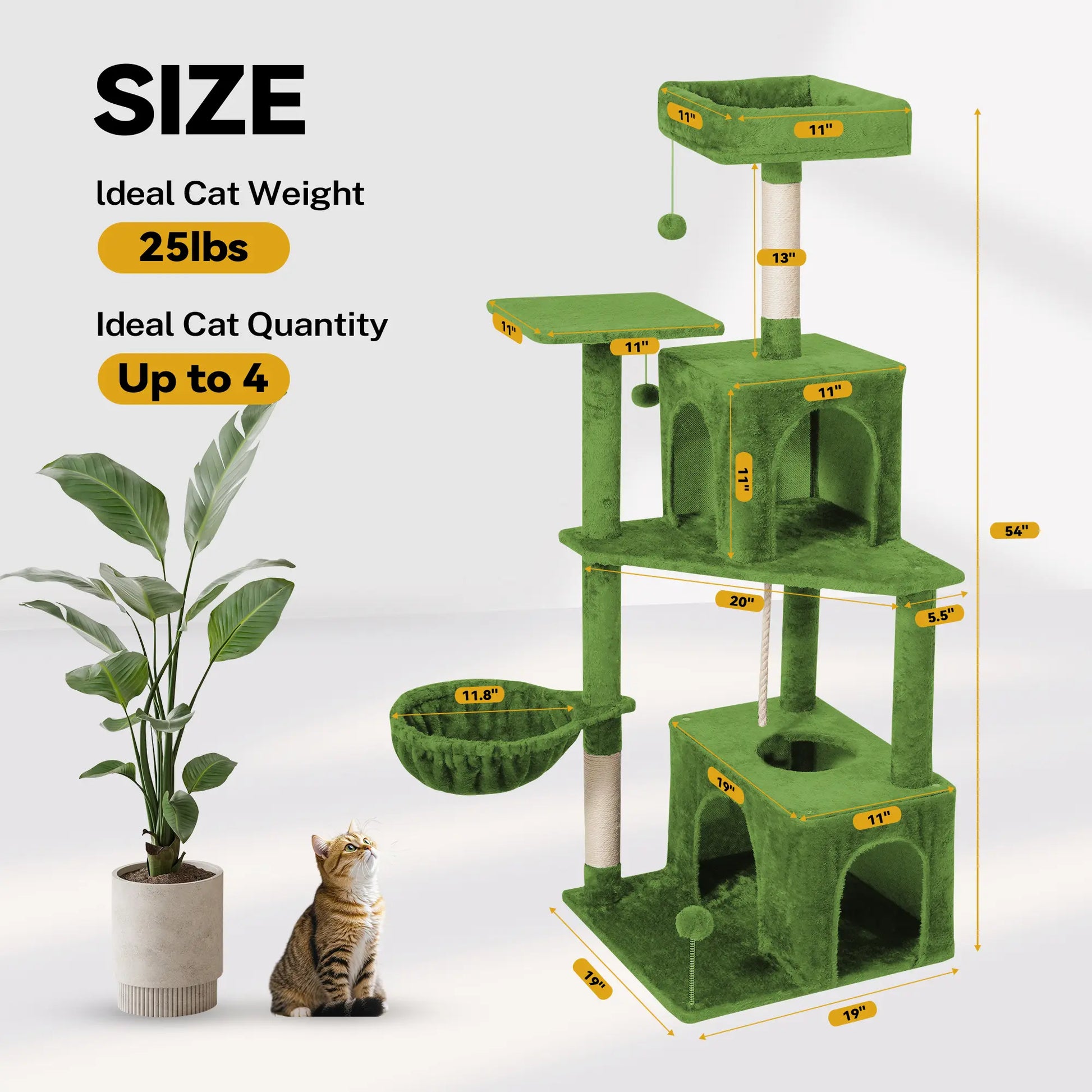 Elegant Cat Tree Tower with Green Leaves - Cozy Plush Condo & Scratching Posts - Purr-fect Indoor Furniture for Your Feline Friend