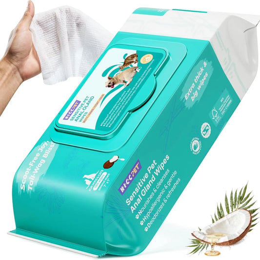 HICC PET Wipes for Dogs & Cats, Vet Recommended Cleaning Deodorizing Butt Wipes, Hypoallergenic Hydrating & Nourish Fur Dog Grooming Wipes for Paw, Butt, Body, 100 Counts Light Coconut