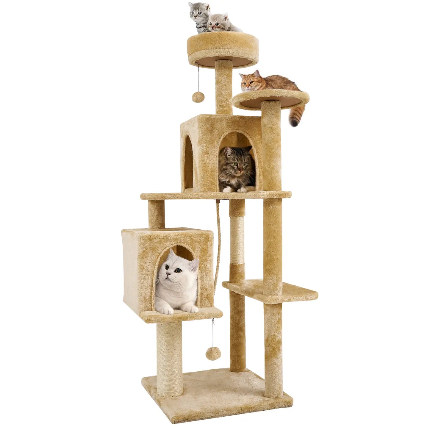 Elegant Cat Tree Tower with Green Leaves - Cozy Plush Condo & Scratching Posts - Purr-fect Indoor Furniture for Your Feline Friend