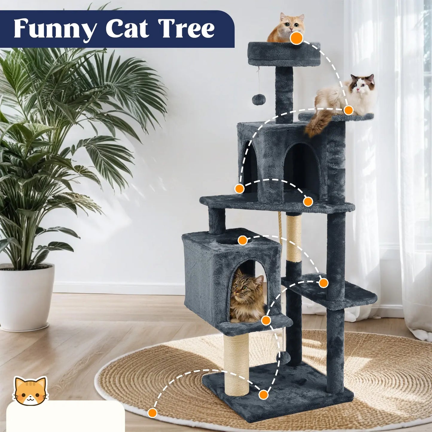 Elegant Cat Tree Tower with Green Leaves - Cozy Plush Condo & Scratching Posts - Purr-fect Indoor Furniture for Your Feline Friend