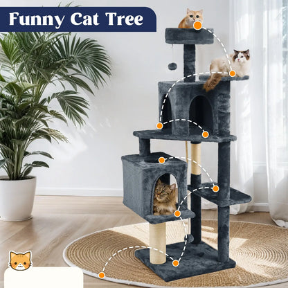 Elegant Cat Tree Tower with Green Leaves - Cozy Plush Condo & Scratching Posts - Purr-fect Indoor Furniture for Your Feline Friend