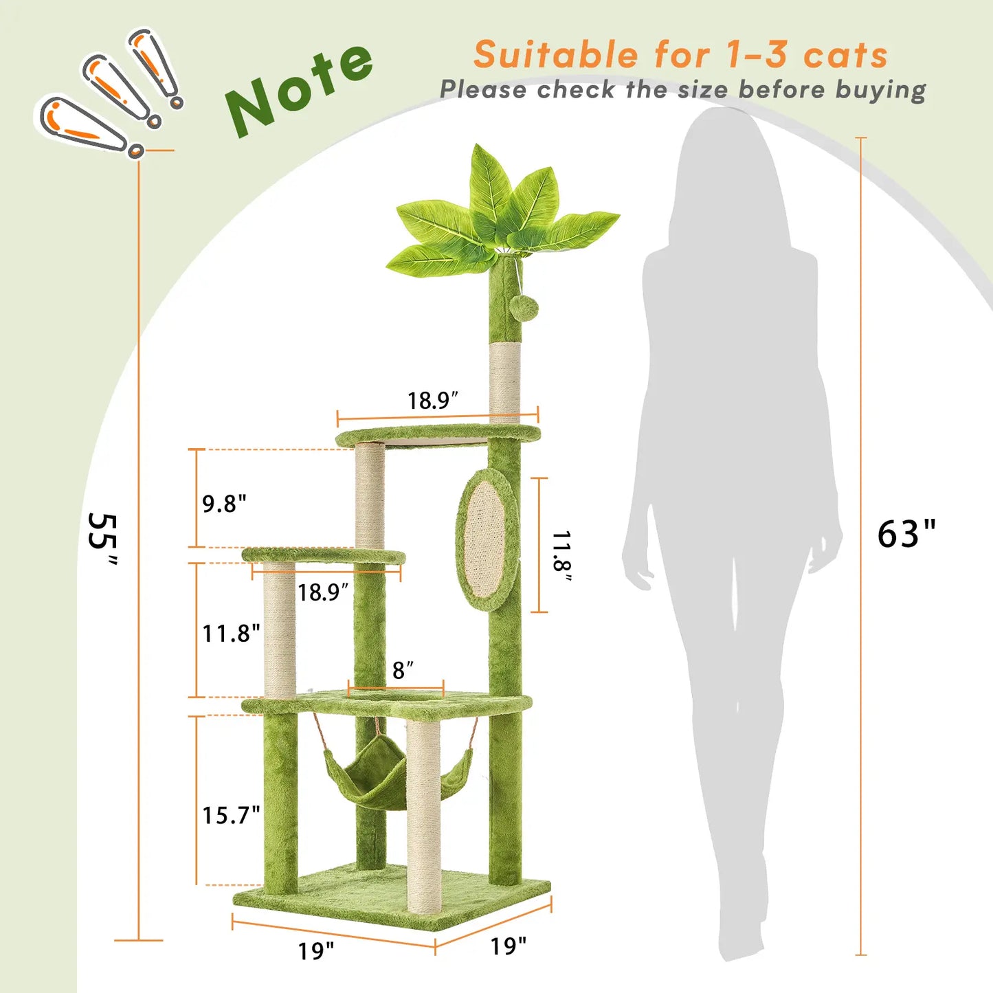 Elegant Cat Tree Tower with Green Leaves - Cozy Plush Condo & Scratching Posts - Purr-fect Indoor Furniture for Your Feline Friend
