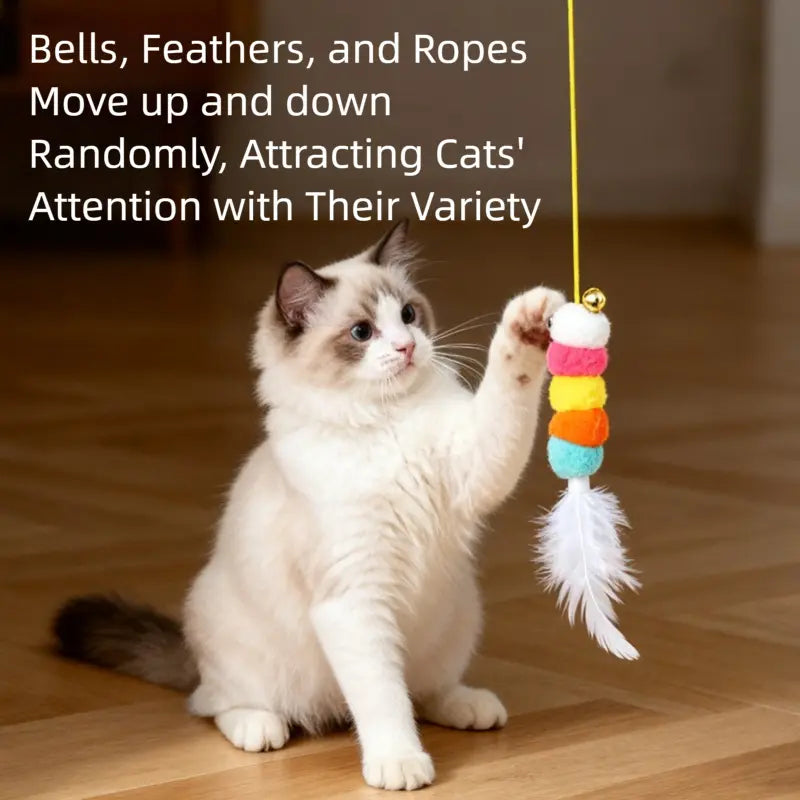 Electric Interactive Cat Feather Toy with 2 Replacement Heads - Rechargeable Motorized Teaser for Indoor Kittens and Cats, Promoting Mental and Physical Stimulation