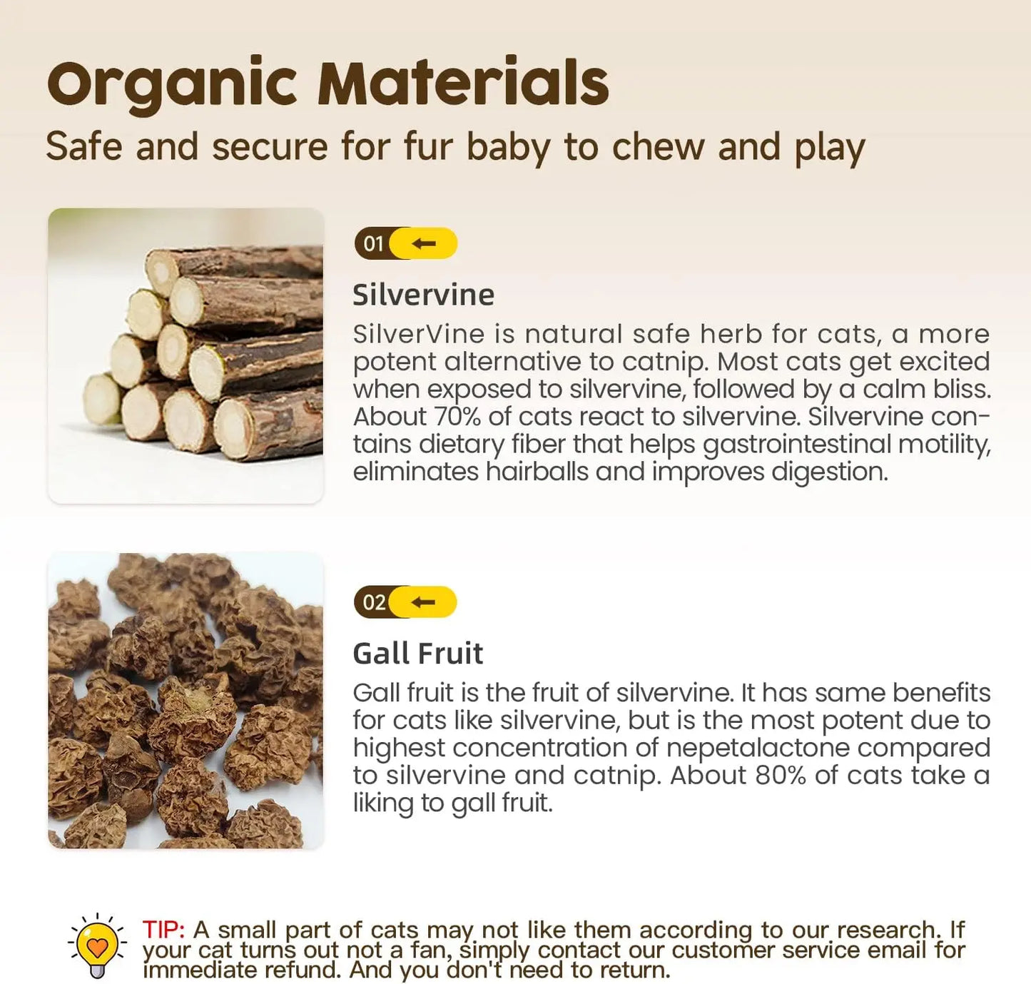 Premium Natural Silvervine Chew Sticks for Cats - Edible Teeth Cleaning Toys and Catnip Alternative