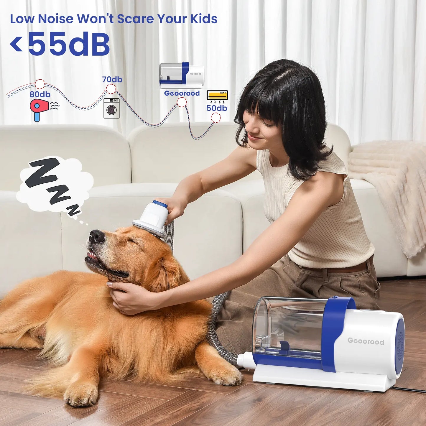 Geoorood All-In-One Dog Grooming Kit with Powerful Vacuum Brush - Lightweight, Stainless Steel Blades & Portable Cleaning Set for Pet Lovers!