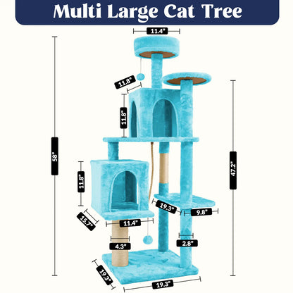 Elegant Cat Tree Tower with Green Leaves - Cozy Plush Condo & Scratching Posts - Purr-fect Indoor Furniture for Your Feline Friend
