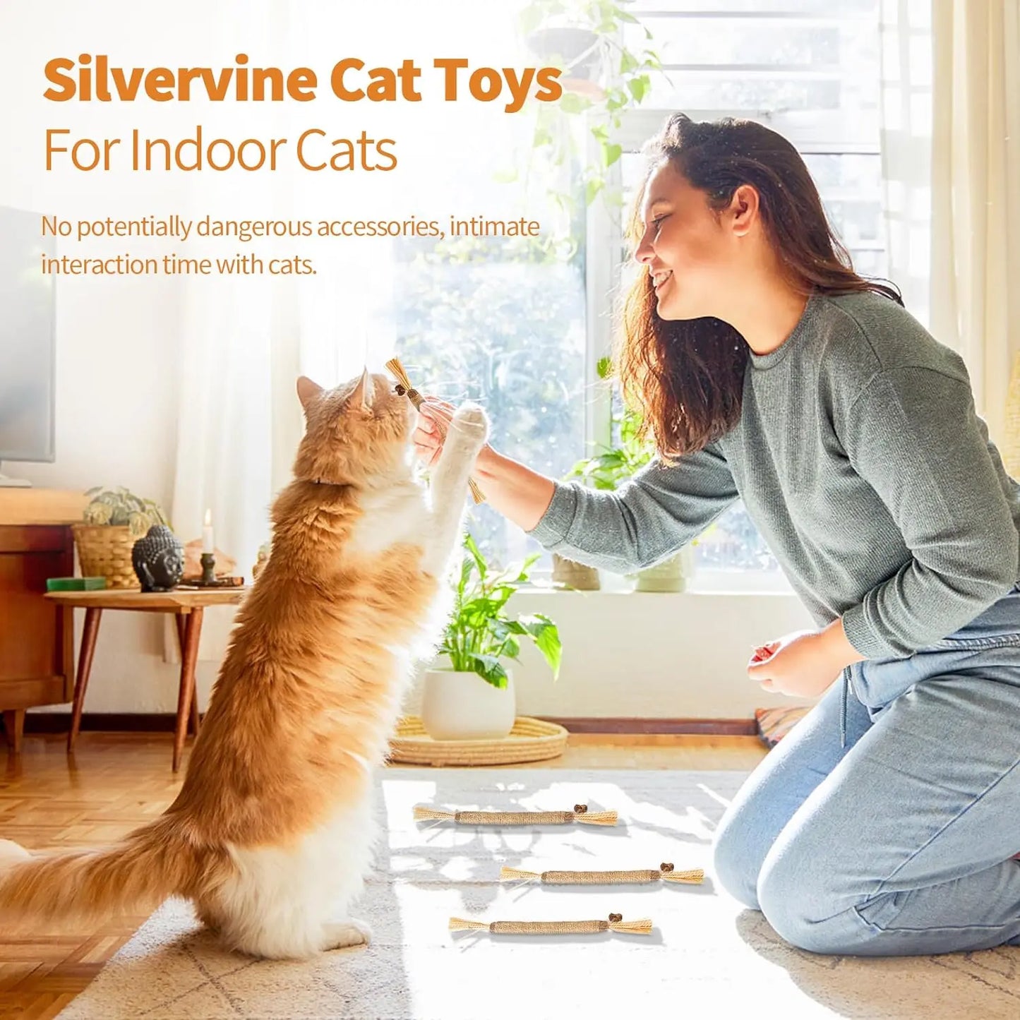 Premium Natural Silvervine Chew Sticks for Cats - Edible Teeth Cleaning Toys and Catnip Alternative