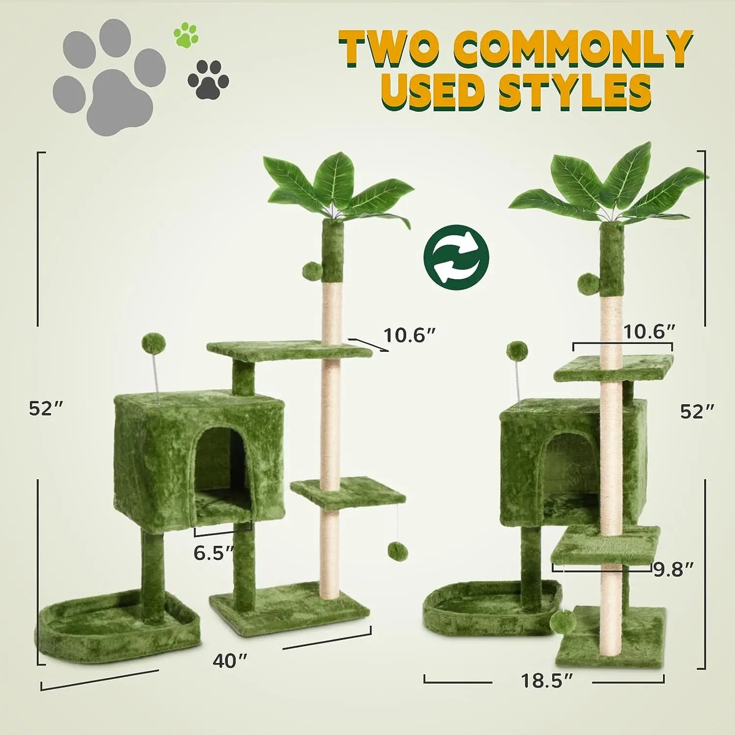 Elegant Cat Tree Tower with Green Leaves - Cozy Plush Condo & Scratching Posts - Purr-fect Indoor Furniture for Your Feline Friend