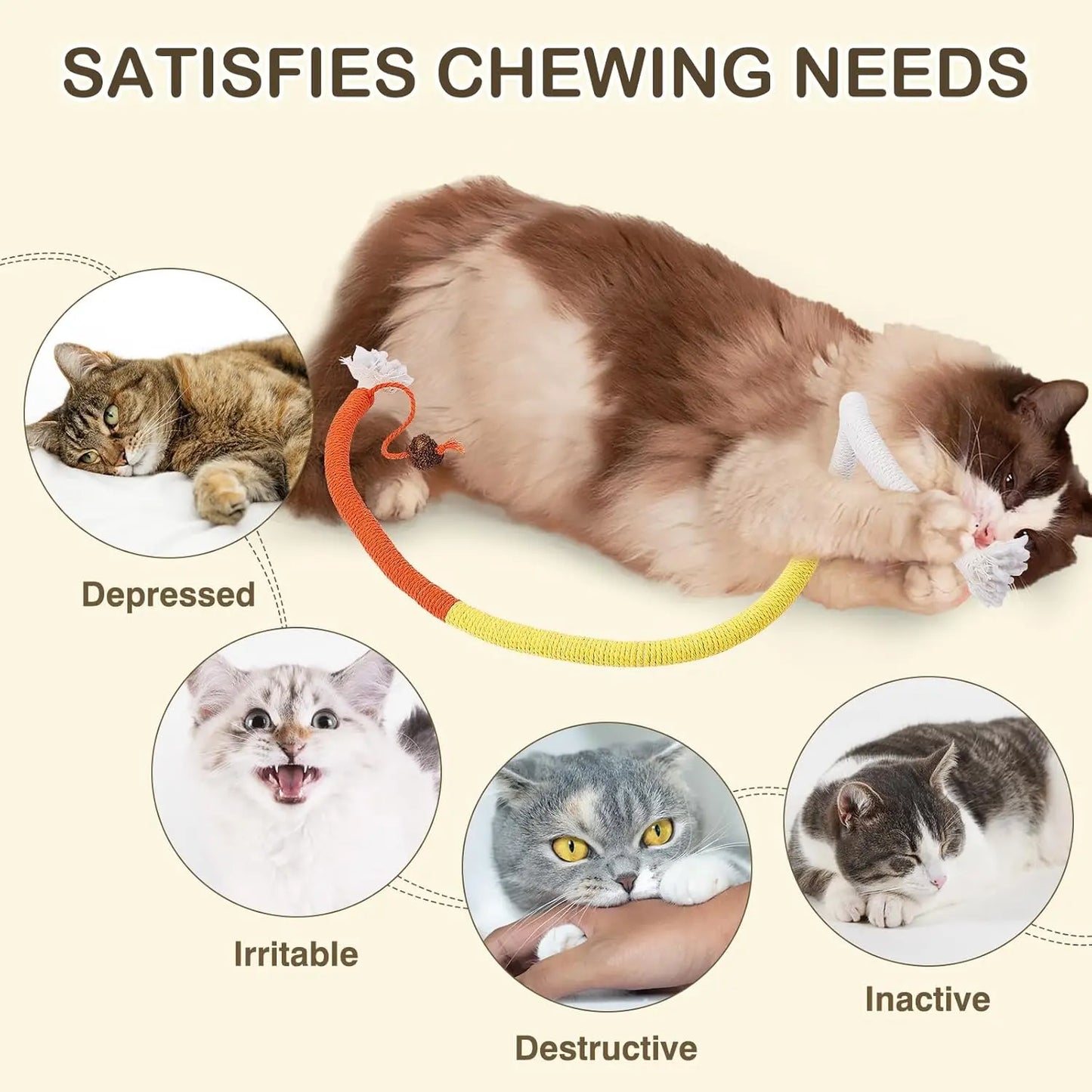 Interactive Catnip Chew Ropes for Indoor Cats - Set of 3, 27.9 Inches, Dental Care Toys for Kittens