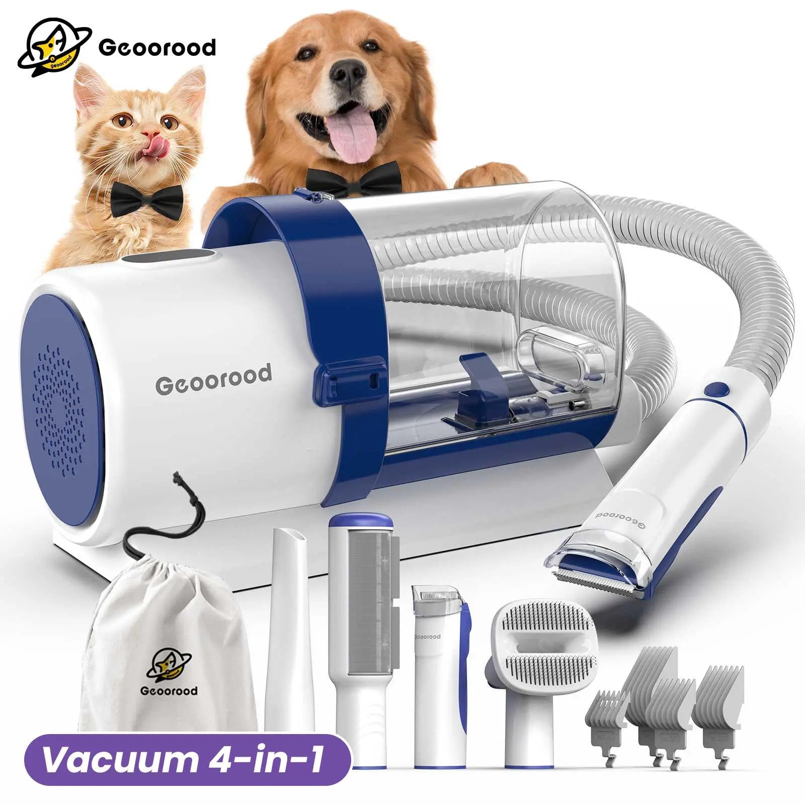 Geoorood All-In-One Dog Grooming Kit with Powerful Vacuum Brush - Lightweight, Stainless Steel Blades & Portable Cleaning Set for Pet Lovers!