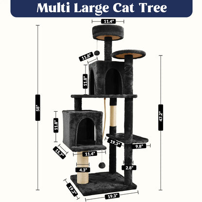 Elegant Cat Tree Tower with Green Leaves - Cozy Plush Condo & Scratching Posts - Purr-fect Indoor Furniture for Your Feline Friend