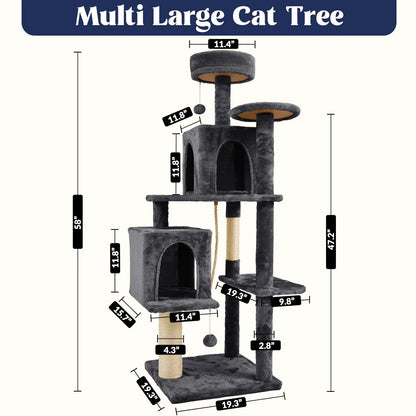 Elegant Cat Tree Tower with Green Leaves - Cozy Plush Condo & Scratching Posts - Purr-fect Indoor Furniture for Your Feline Friend