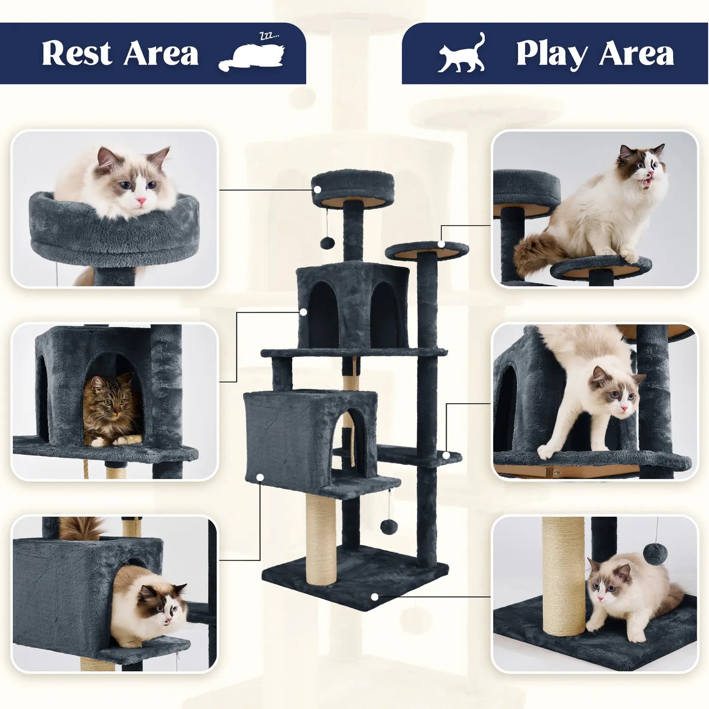 Elegant Cat Tree Tower with Green Leaves - Cozy Plush Condo & Scratching Posts - Purr-fect Indoor Furniture for Your Feline Friend