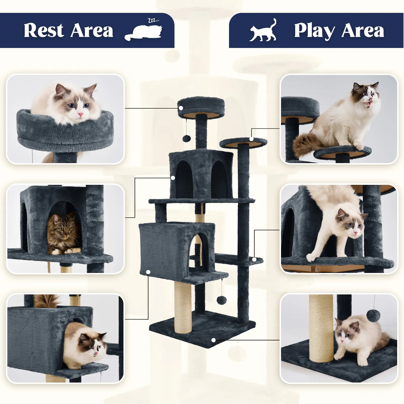 Elegant Cat Tree Tower with Green Leaves - Cozy Plush Condo & Scratching Posts - Purr-fect Indoor Furniture for Your Feline Friend