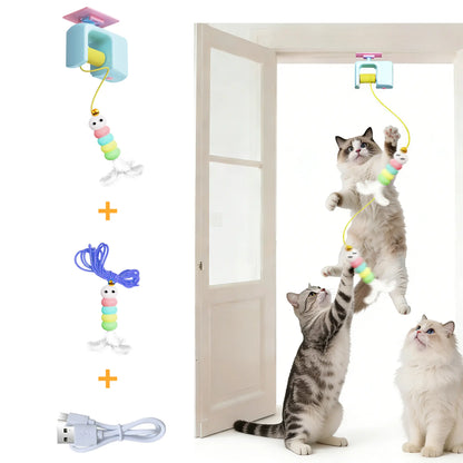 Electric Interactive Cat Feather Toy with 2 Replacement Heads - Rechargeable Motorized Teaser for Indoor Kittens and Cats, Promoting Mental and Physical Stimulation