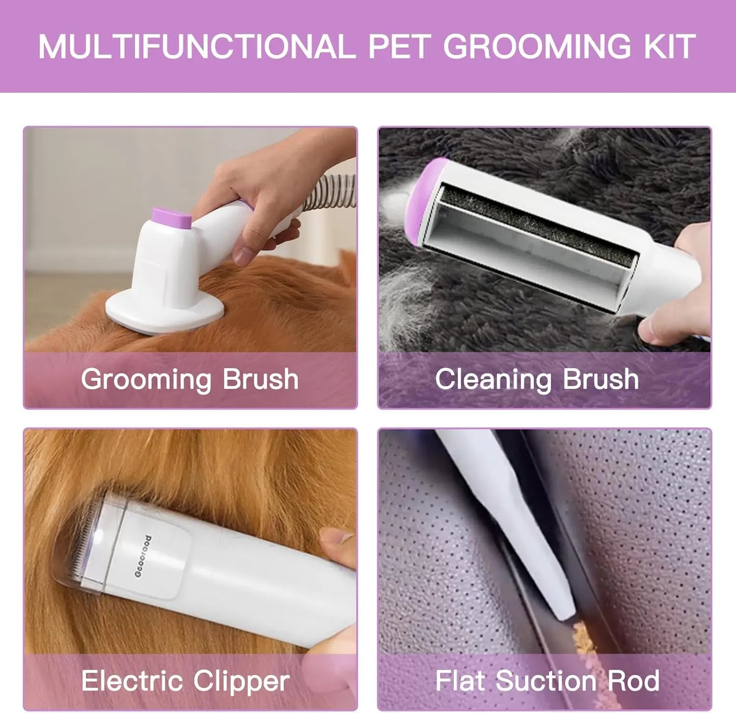 Geoorood All-In-One Dog Grooming Kit with Powerful Vacuum Brush - Lightweight, Stainless Steel Blades & Portable Cleaning Set for Pet Lovers!