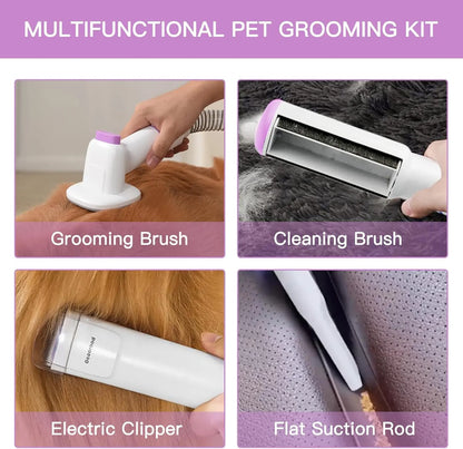 Geoorood All-In-One Dog Grooming Kit with Powerful Vacuum Brush - Lightweight, Stainless Steel Blades & Portable Cleaning Set for Pet Lovers!