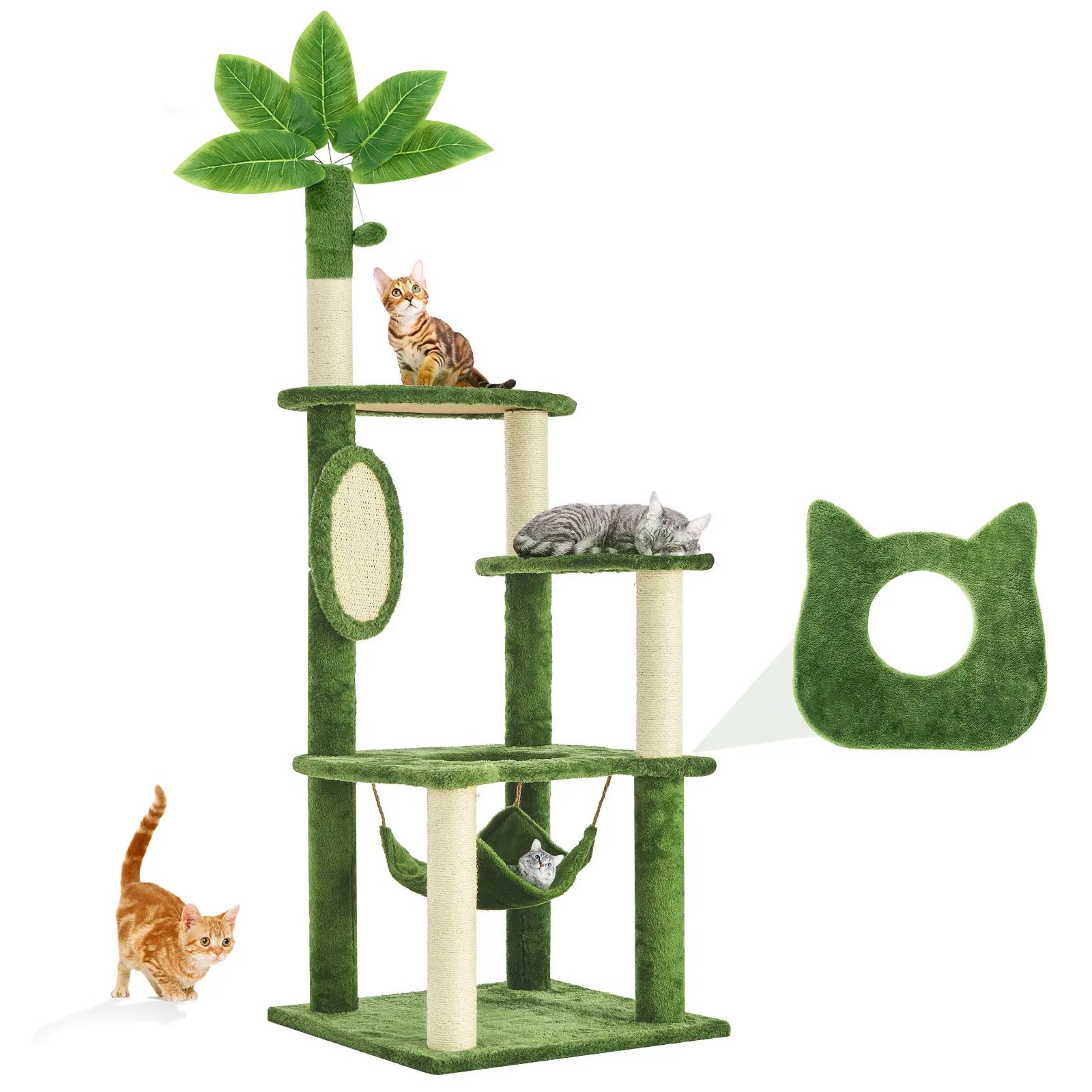 Elegant Cat Tree Tower with Green Leaves - Cozy Plush Condo & Scratching Posts - Purr-fect Indoor Furniture for Your Feline Friend
