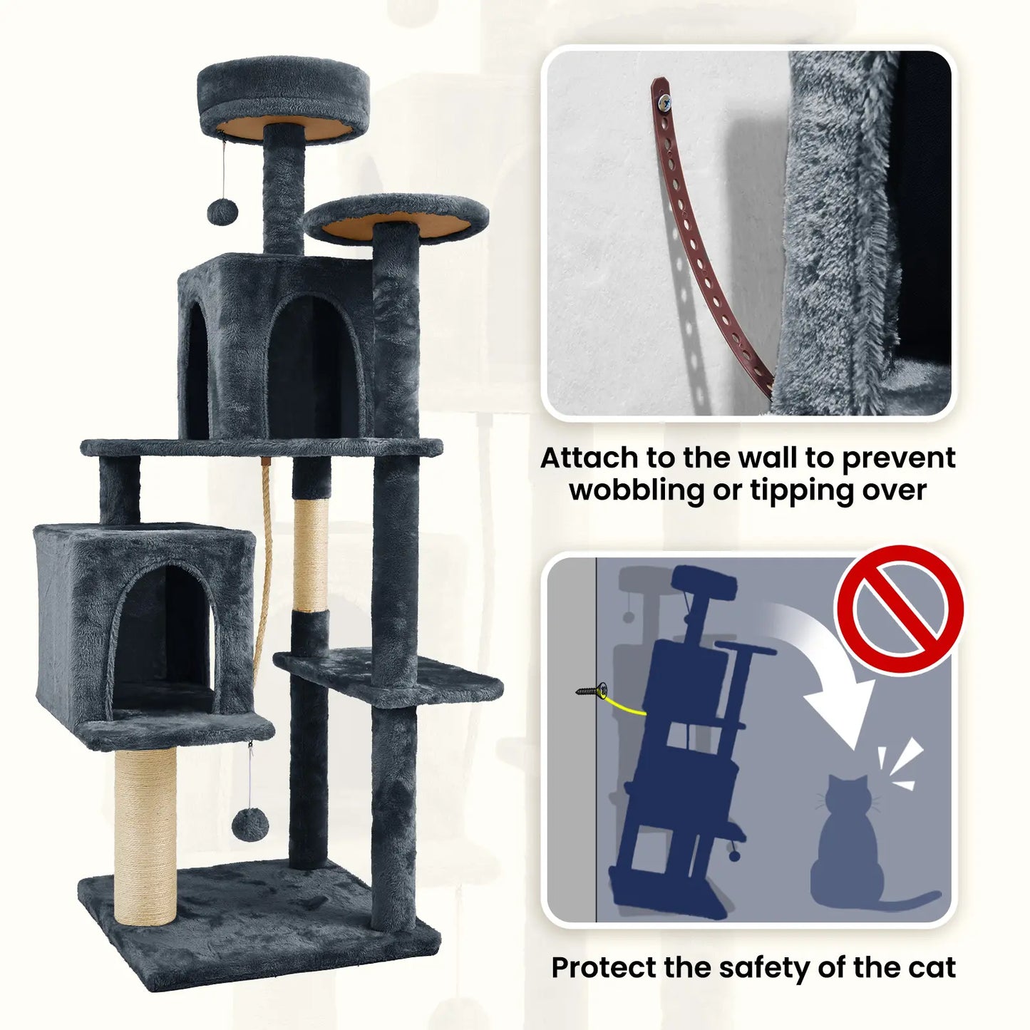 Elegant Cat Tree Tower with Green Leaves - Cozy Plush Condo & Scratching Posts - Purr-fect Indoor Furniture for Your Feline Friend