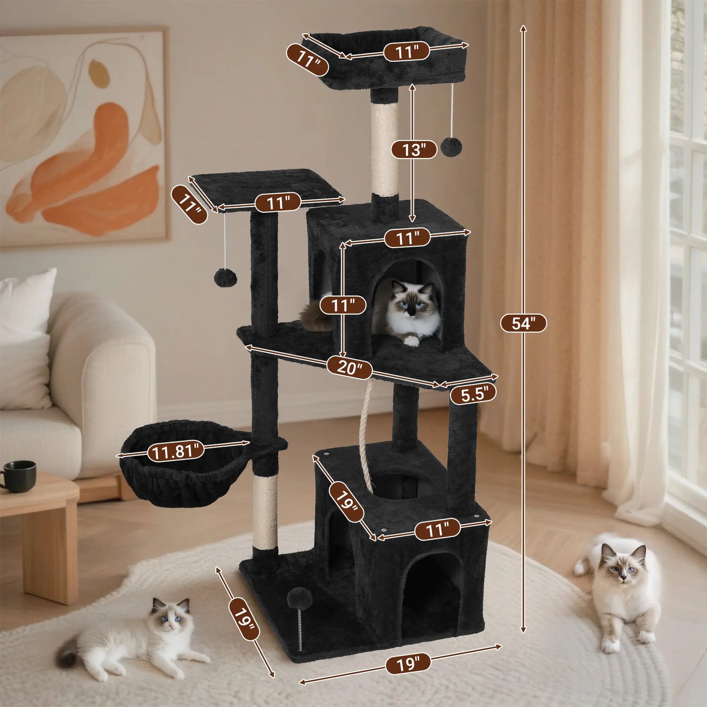 Elegant Cat Tree Tower with Green Leaves - Cozy Plush Condo & Scratching Posts - Purr-fect Indoor Furniture for Your Feline Friend