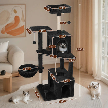 Elegant Cat Tree Tower with Green Leaves - Cozy Plush Condo & Scratching Posts - Purr-fect Indoor Furniture for Your Feline Friend