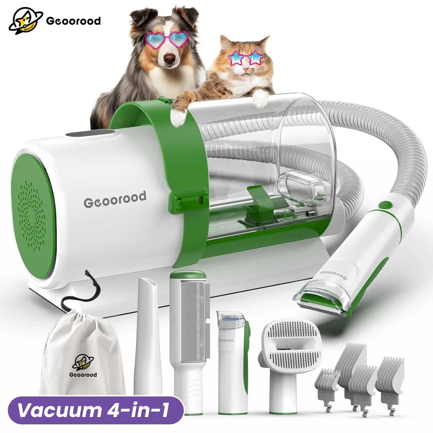 Geoorood All-In-One Dog Grooming Kit with Powerful Vacuum Brush - Lightweight, Stainless Steel Blades & Portable Cleaning Set for Pet Lovers!