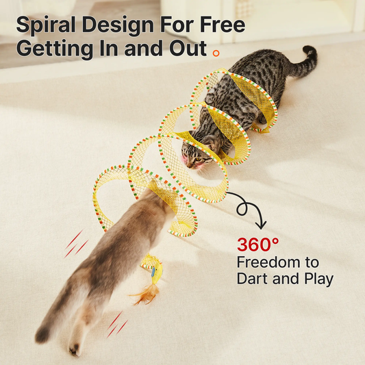 Potaroma Collapsible Spiral Tunnel Cat Toy with Feather and Bell for Indoor Use, 20 Inches Unfolded