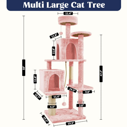 Elegant Cat Tree Tower with Green Leaves - Cozy Plush Condo & Scratching Posts - Purr-fect Indoor Furniture for Your Feline Friend