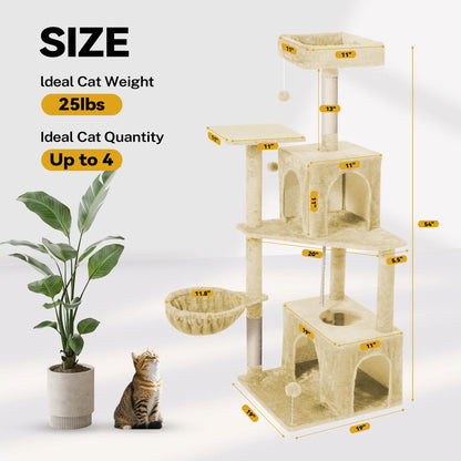 Elegant Cat Tree Tower with Green Leaves - Cozy Plush Condo & Scratching Posts - Purr-fect Indoor Furniture for Your Feline Friend