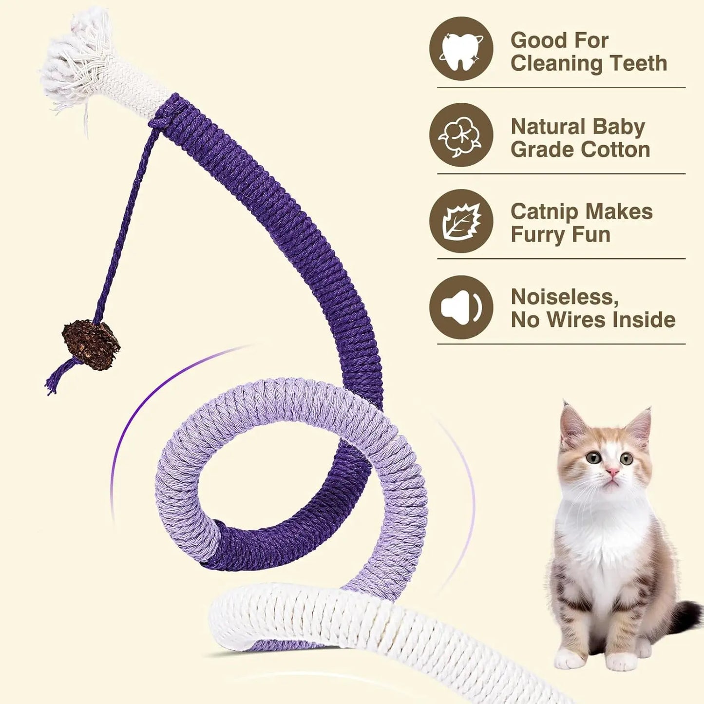 Interactive Catnip Chew Ropes for Indoor Cats - Set of 3, 27.9 Inches, Dental Care Toys for Kittens
