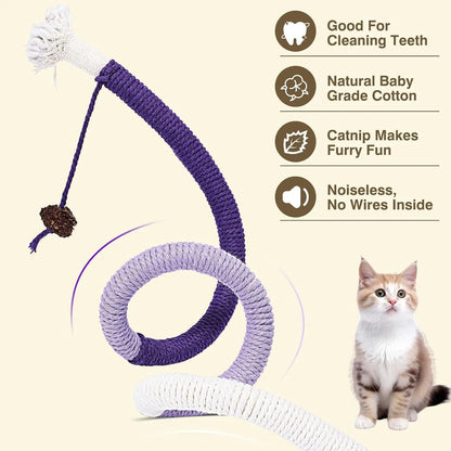 Interactive Catnip Chew Ropes for Indoor Cats - Set of 3, 27.9 Inches, Dental Care Toys for Kittens