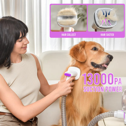 Geoorood All-In-One Dog Grooming Kit with Powerful Vacuum Brush - Lightweight, Stainless Steel Blades & Portable Cleaning Set for Pet Lovers!