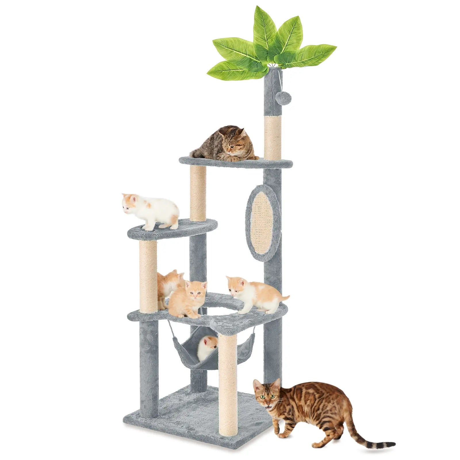 Elegant Cat Tree Tower with Green Leaves - Cozy Plush Condo & Scratching Posts - Purr-fect Indoor Furniture for Your Feline Friend
