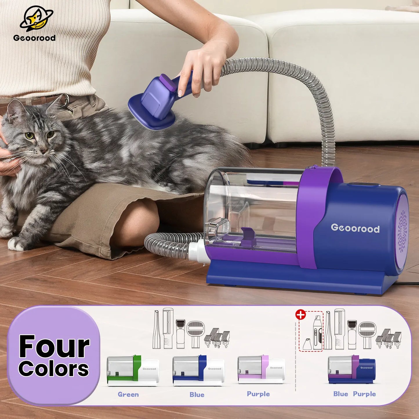 Geoorood All-In-One Dog Grooming Kit with Powerful Vacuum Brush - Lightweight, Stainless Steel Blades & Portable Cleaning Set for Pet Lovers!