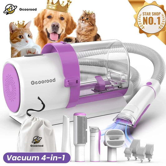 Geoorood All-In-One Dog Grooming Kit with Powerful Vacuum Brush - Lightweight, Stainless Steel Blades & Portable Cleaning Set for Pet Lovers!