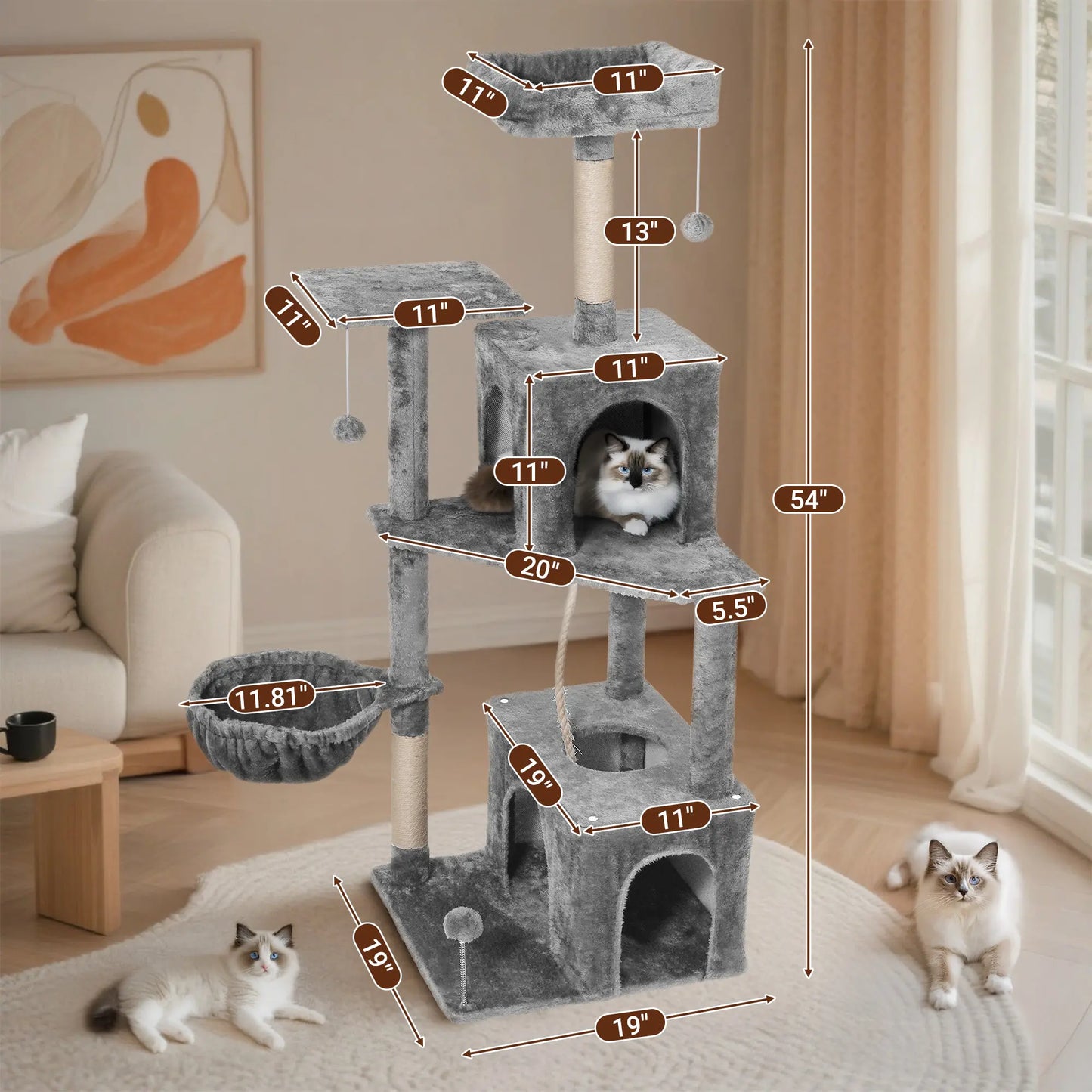 Elegant Cat Tree Tower with Green Leaves - Cozy Plush Condo & Scratching Posts - Purr-fect Indoor Furniture for Your Feline Friend