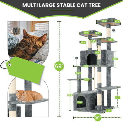 Elegant Cat Tree Tower with Green Leaves - Cozy Plush Condo & Scratching Posts - Purr-fect Indoor Furniture for Your Feline Friend