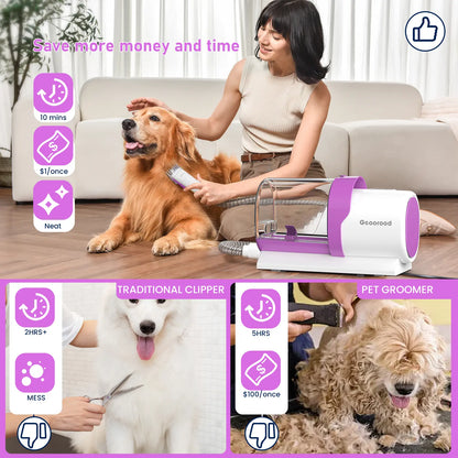 Geoorood All-In-One Dog Grooming Kit with Powerful Vacuum Brush - Lightweight, Stainless Steel Blades & Portable Cleaning Set for Pet Lovers!