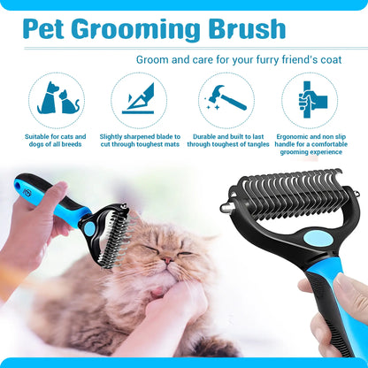 FIDEH 4-In-1 Pet Grooming Set: Reusable Hair Remover, Double Sided Shedding Brush, Nail Clippers, and Stylish Nylon Collar for Medium Dogs (Pink)