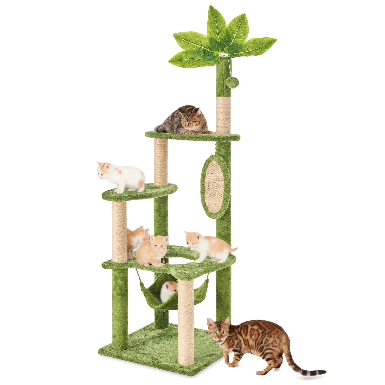 Elegant Cat Tree Tower with Green Leaves - Cozy Plush Condo & Scratching Posts - Purr-fect Indoor Furniture for Your Feline Friend