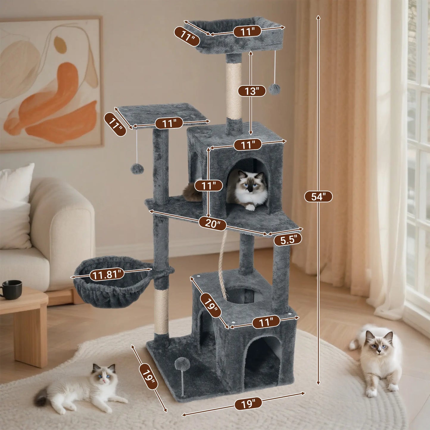 Elegant Cat Tree Tower with Green Leaves - Cozy Plush Condo & Scratching Posts - Purr-fect Indoor Furniture for Your Feline Friend