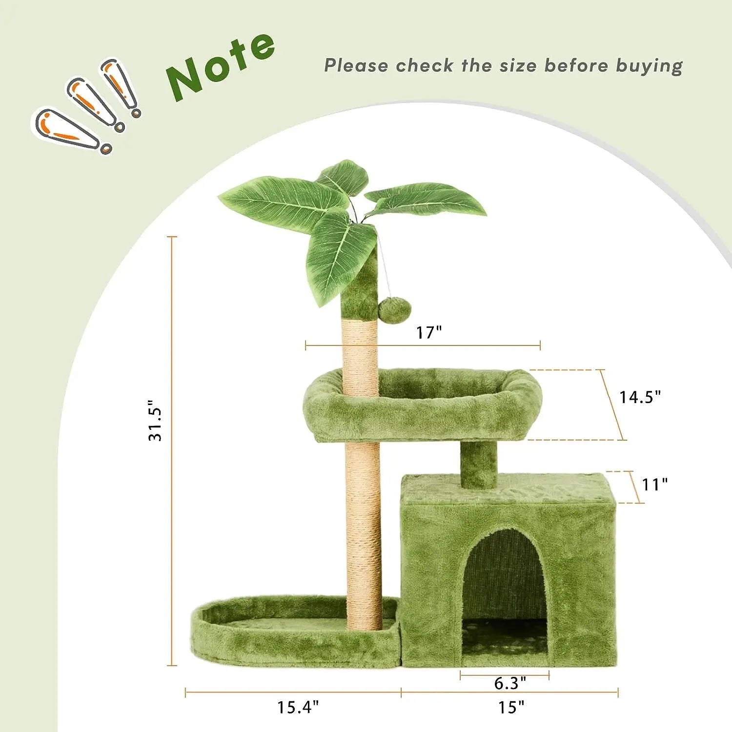 Elegant Cat Tree Tower with Green Leaves - Cozy Plush Condo & Scratching Posts - Purr-fect Indoor Furniture for Your Feline Friend